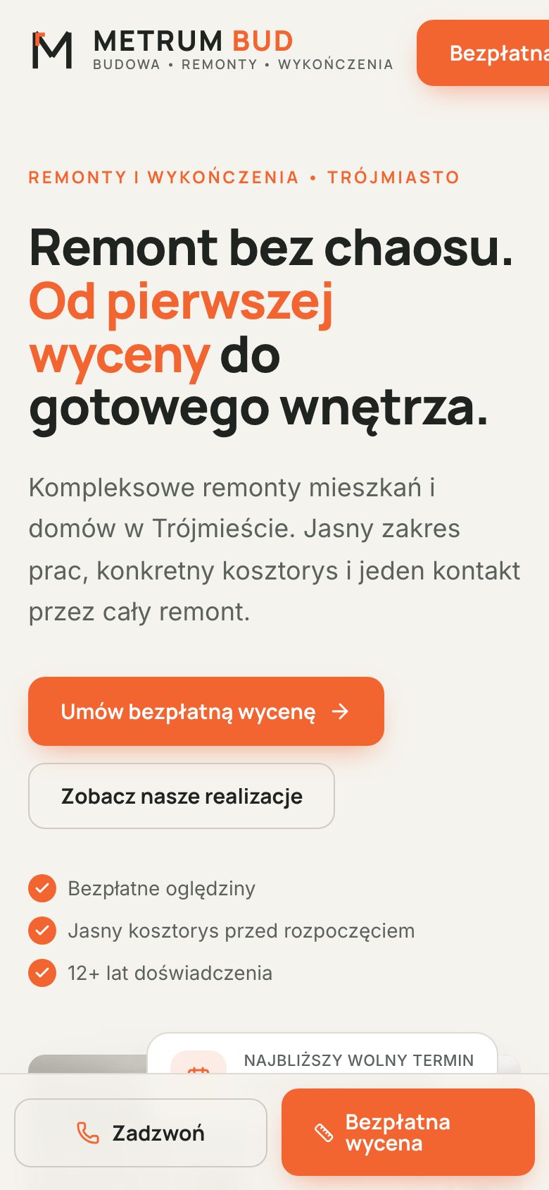Strona demo (wersja mobilna) — Metrum Bud